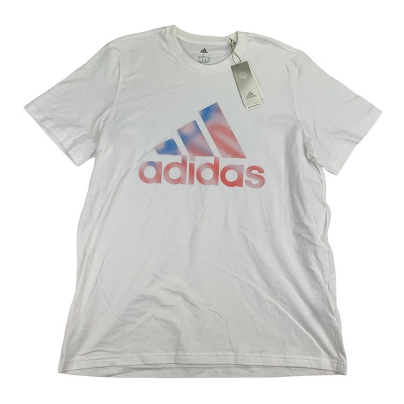 Adidas Mens Heathered Flag Logo Crewneck Short Sleeve T-Shirt White L - Picture 1 of 4